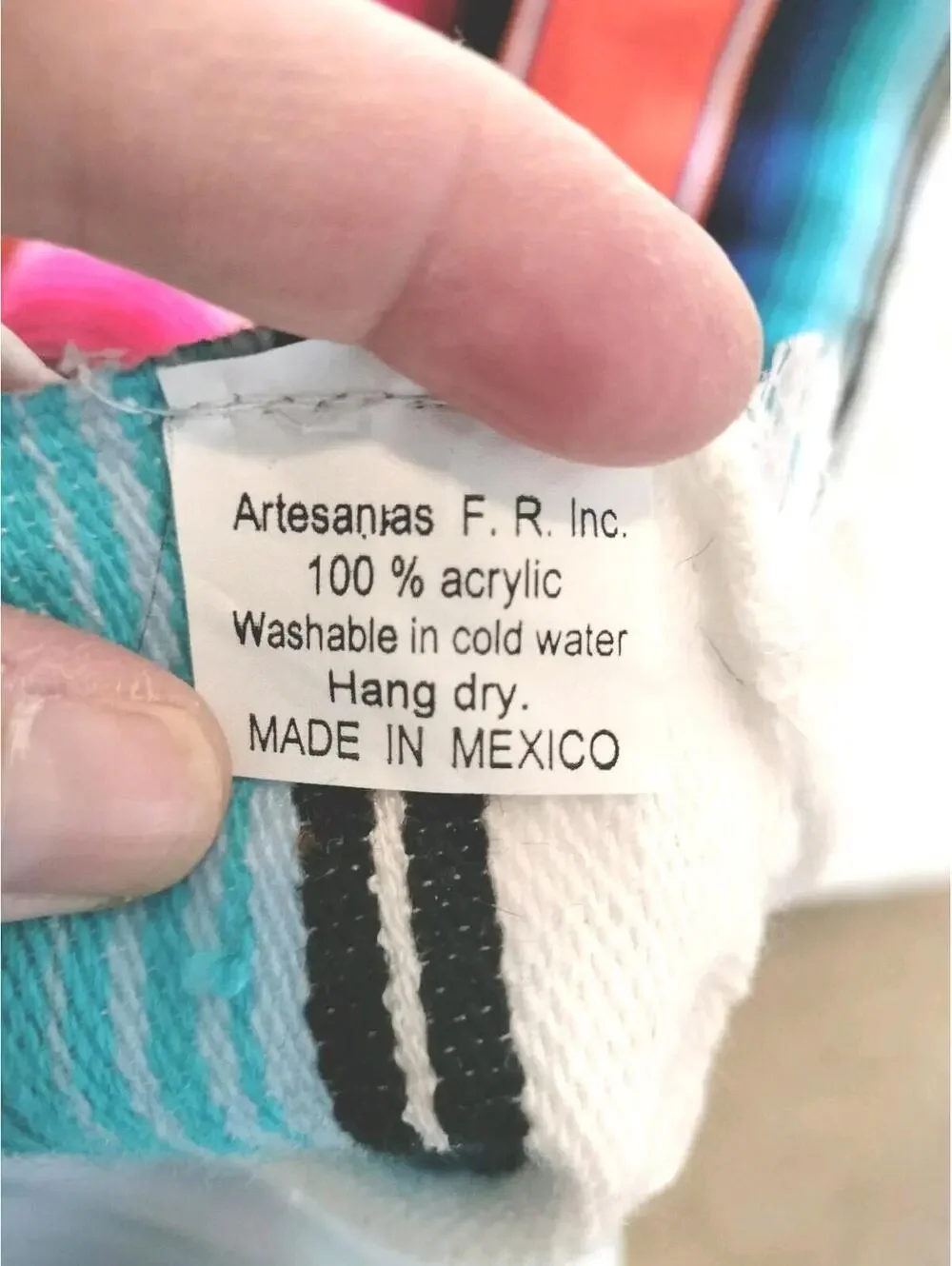 Artesanias FR Mexican Serape Blanket 45x76 XL Multi-Color‎ Striped Boho Acrylic